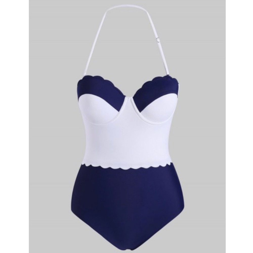 CUTE Scalloped Push Up - 1pc - Blue/white - L